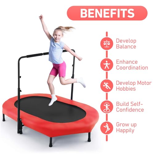 ANCHEER Foldable Trampoline, Mini Rebounder Trampoline with Adjustable Handle, Exercise Trampoline for Indoor/Garden/Workout Cardio, Parent-Child Twins Trampoline Max Load 220lbs (Training Blue)