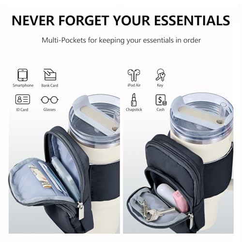 SUITMAT Water Bottle Pouch for Stanley Quencher Cup Tumbler, Large Cup Pouch Bag for Stanley Cup Accessories, with Multiple Pockets (Bag Only)