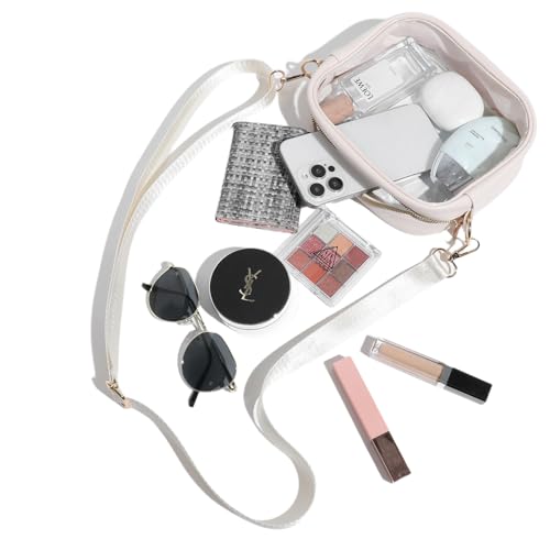 YONMOTTO Clear Bag for Stadium Events, Clear Purse for Women Stadium Approved Crossbody, Concert Bag with Adjustable Strap (Beige)