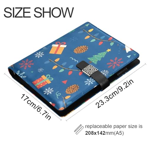 DIGTIA Christmas Pattern with Gifts PU Leather Notebook A5 Binder 6 Ring Refillable Journal with Magnetic Buckle Closure Loose Leaf Travel Office Planner Budget Binder Notepad Portfolio,