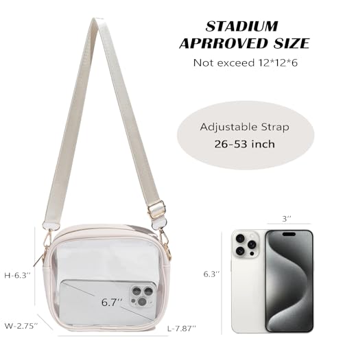 YONMOTTO Clear Bag for Stadium Events, Clear Purse for Women Stadium Approved Crossbody, Concert Bag with Adjustable Strap (Beige)