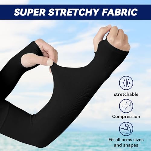 Kinwor Arm Sleeves for Men & Women 4 Pairs, UPF 50 Cooling Compression Sleeves to Cover Arms, UV Sun Protection Arm Sleeves for Outdoors Golf Football Baseball Basketball, White