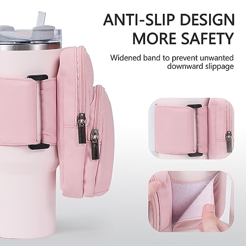SUITMAT Water Bottle Pouch for Stanley Quencher Cup Tumbler, Large Cup Pouch Bag for Stanley Cup Accessories, with Multiple Pockets (Bag Only)