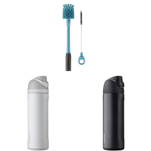 Owala 2-in-1 Water Bottle Brush & FreeSip Insulated Stainless Steel Water Bottle & FreeSip Insulated Stainless Steel Water Bottle with Straw for Sports and Travel, BPA-Free, 24-oz, Very, Very Dark