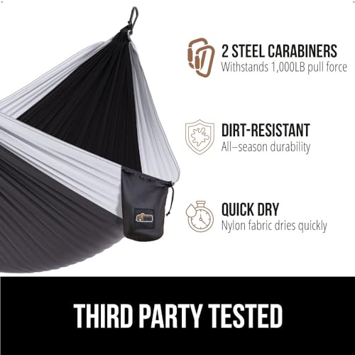 Gorilla Grip Durable Portable Camping Hammock, Holds 400lbs with Heavy Duty Tree Straps, Comfortable Travel Swing, Camp Hammocks, Easy to Use and Install, Outdoor Essentials, Blue, 9x4.5 FT