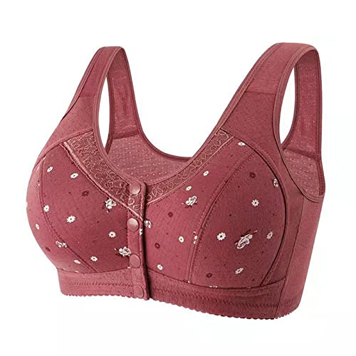 Generic Bras for Women No Underwire Front Closure Bra Plus Size Full Coverage Bralette Breathable Wireless Bra Sports Bras Wine, XX-Large