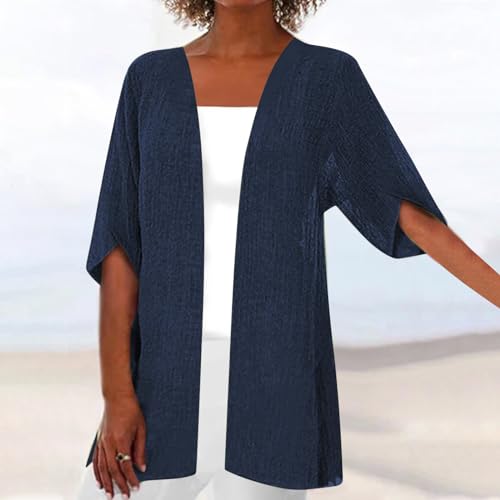 ZCVBOCZ Womens Kimonos for Summer Casual Elbow Sleeve Cardigan Plus Size Open Front Shirts Lightweight Loose Beach Cover Ups