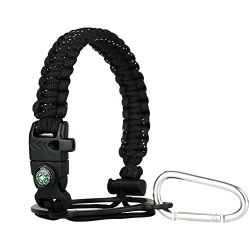Paracord Handle - Fits Wide Mouth Bottles 12oz to 64oz - Durable Carrier, Paracord Carrier Strap Cord with Safety Ring,Compass and Carabiner - Ideal Water Bottle Handle Strap (Sunrise)