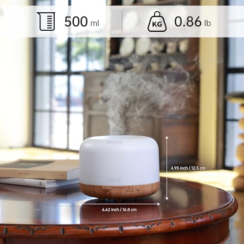 ASAKUKI 500ml Premium, Essential Oil Diffuser with Remote Control, 5 in 1 Ultrasonic Aromatherapy Fragrant Oil Humidifier Vaporizer, Timer and Auto-Off Switch Brown