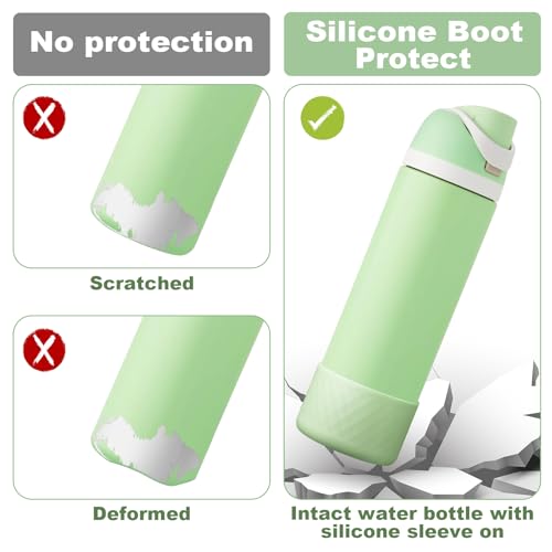 Comheral 2PCS Silicone Water Bottle Boot for Owala 24oz, Anti-Slip Protective Sleeve Bottom Bumper for FreeSip, Twist, and Flip Stainless Steel Bottles, Dishwasher Safe and BPA Free(Light Green)