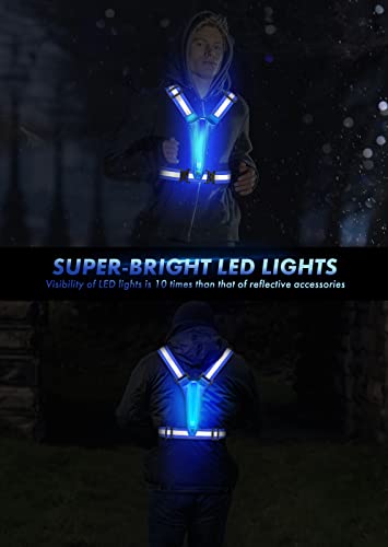 Fokia Kunbio LED Reflective Running Vest Gear,Light Up Vest Runners Night Walking USB Rechargeable,Up to 11hrs Light with Adjustable Waist/Shoulder for Women Men Kids (Blue)