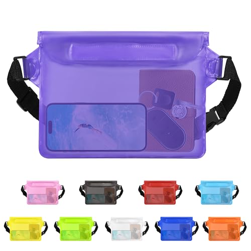 jealkip Waterproof Pouch with Adjustable Waist Strap, Waterproof Dry Bag, Keeps Cell Phones and Valuables Safe and Dry, Perfect for Kayaking, Beach, Camping and Swimming (Purple)