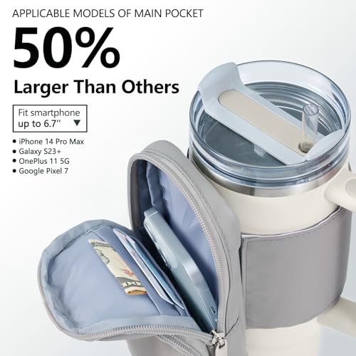 SUITMAT Water Bottle Pouch for Stanley Quencher Cup Tumbler, Large Cup Pouch Bag for Stanley Cup Accessories, with Multiple Pockets (Bag Only)