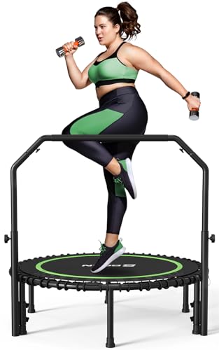 BCAN 450 LBS Foldable Mini Trampoline, 40" Fitness Trampoline with Adjustable Handle Bar, Bungees, Stable & Quiet Exercise Rebounder for Kids Adults Indoor/Garden Workout-Black
