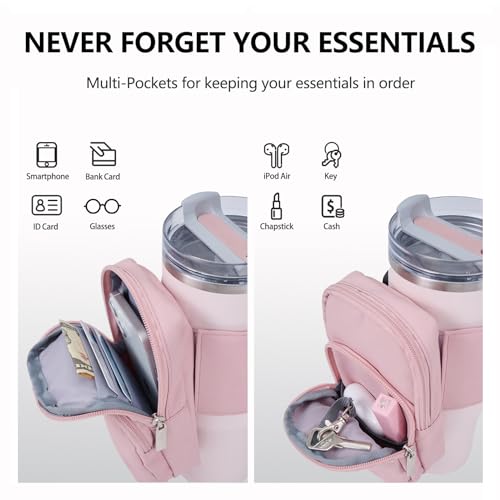 SUITMAT Water Bottle Pouch for Stanley Quencher Cup Tumbler, Large Cup Pouch Bag for Stanley Cup Accessories, with Multiple Pockets (Bag Only)