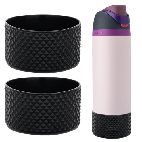 WK IEASON 2Pcs Silicone Water Bottle Boot for Owala 24oz, Protective Flask Bottom Cover Base for Owala FreeSip Twist and Flip Flask Bottles (Diomond blackx2, 24OZ)
