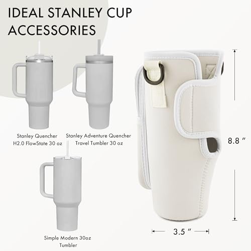 JEBEALUO Water Bottle Carrier Bag with Phone Pocket for Stanley Cup 40/30 oz, Water Bottle Holder with Adjustable Strap& Straw Cover, Stanley Cup Accessories (Black)