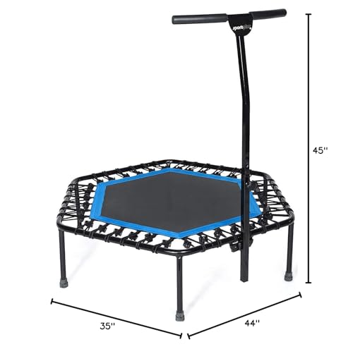 SportPlus Indoor Trampoline, Blue/Green/Red, Rebounder Home Fitness Trampoline with Height Adjustable Bar