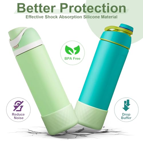 Comheral 2PCS Silicone Water Bottle Boot for Owala 24oz, Anti-Slip Protective Sleeve Bottom Bumper for FreeSip, Twist, and Flip Stainless Steel Bottles, Dishwasher Safe and BPA Free(Light Green)