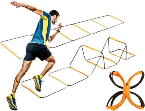 AiZicheng Agility Ladder, Agility Training Equipment, Soccer Speed Ladder, Football Footwork Ladder, Workout Ladder for Kid Adult, Foldable&Unwinding&Carrying Bag (Orange (10 Squares))