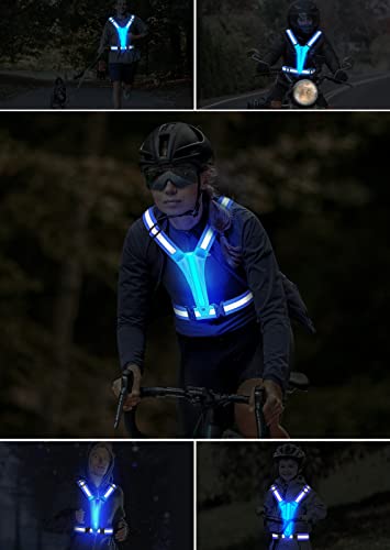 Fokia Kunbio LED Reflective Running Vest Gear,Light Up Vest Runners Night Walking USB Rechargeable,Up to 11hrs Light with Adjustable Waist/Shoulder for Women Men Kids (Blue)