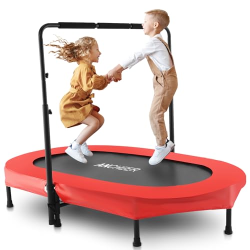 ANCHEER Foldable Trampoline, Mini Rebounder Trampoline with Adjustable Handle, Exercise Trampoline for Indoor/Garden/Workout Cardio, Parent-Child Twins Trampoline Max Load 220lbs (Training Blue)