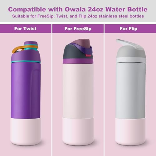 Comheral 2PCS Silicone Water Bottle Boot for Owala 24oz, Anti-Slip Protective Sleeve Bottom Bumper for FreeSip, Twist, and Flip Stainless Steel Bottles, Dishwasher Safe and BPA Free (Pink)