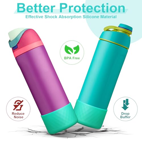 Comheral 2PCS Silicone Water Bottle Boot for Owala 24oz, Anti-Slip Protective Sleeve Bottom Bumper for FreeSip, Twist, and Flip Stainless Steel Bottles, Dishwasher Safe and BPA Free(Cyan)