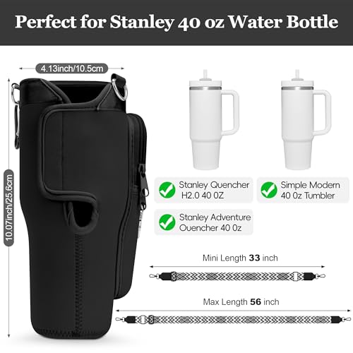 LOKASS for Stanley Cup Accessories 40 oz Water Bottle Carrier Bag with Phone Pocket for Stanley Tumbler Holder with Strap, Personalized Gifts with Floral Initial A-Z for Women/Girls/Stanley Cup Fans