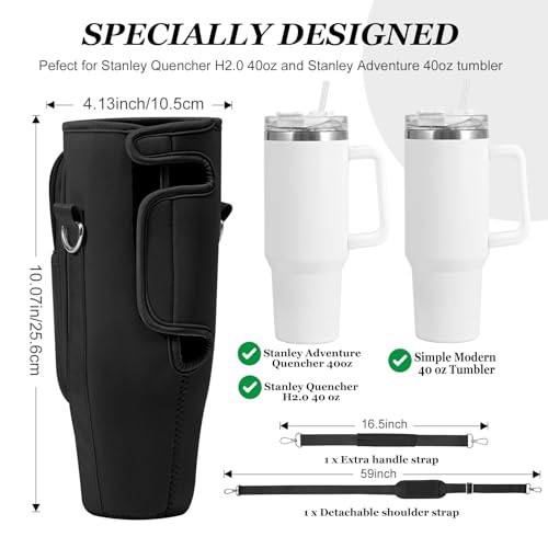Water Bottle Holder with Strap Pouch and Handle fits for Stanley 30 oz Tumbler, Water Bottle Carrier Bag with 4.9FT Strap, Bottle Pouch for Stanley Cup Accessories
