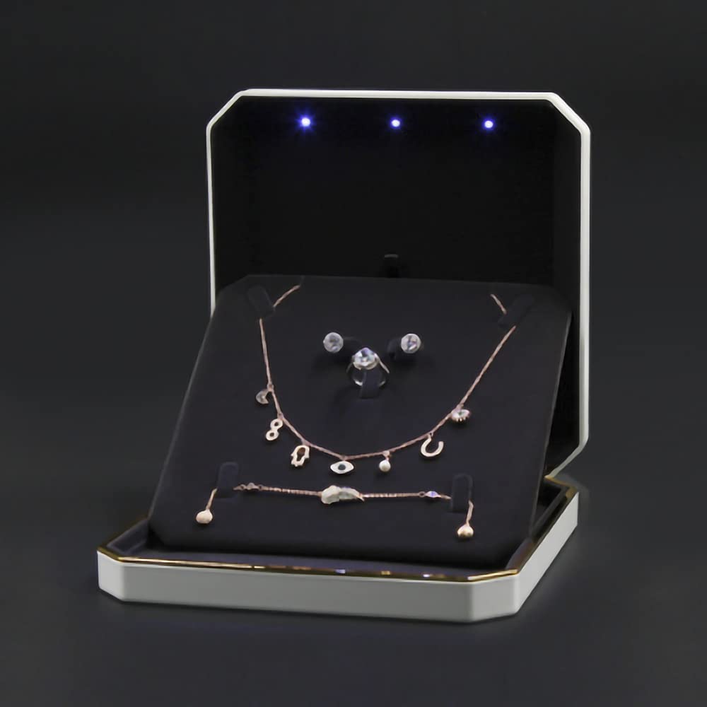 HSLFUAI Necklace Box with Led Light,Jewelry Box for Necklace,Jewelry Gift Box for Wedding, Birthday, Valentine' Day, Mother'S Day, Christmas,Black Velvet Interior Necklace Box(Blue)