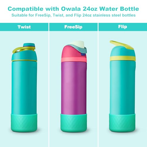 Comheral 2PCS Silicone Water Bottle Boot for Owala 24oz, Anti-Slip Protective Sleeve Bottom Bumper for FreeSip, Twist, and Flip Stainless Steel Bottles, Dishwasher Safe and BPA Free(Cyan)