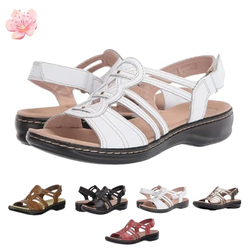 Women's Flat Sandals,Lightweight Orthopedic Sandals for Women,Comfy Sandals for Women,Strappy Slip on Shoes (White,9)