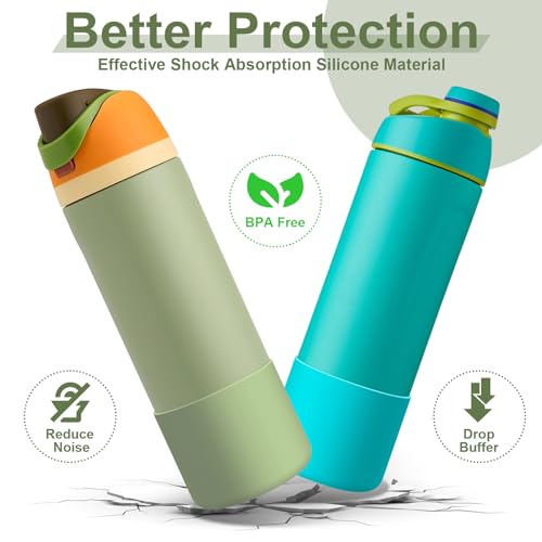 Comheral 2PCS Silicone Water Bottle Boot for Owala 24oz, Anti-Slip Protective Sleeve Bottom Bumper for FreeSip, Twist, and Flip Stainless Steel Bottles, Dishwasher Safe and BPA Free(Mint)