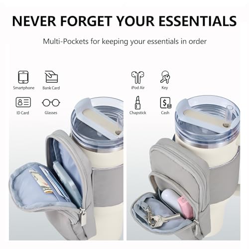 SUITMAT Water Bottle Pouch for Stanley Quencher Cup Tumbler, Large Cup Pouch Bag for Stanley Cup Accessories, with Multiple Pockets (Bag Only)