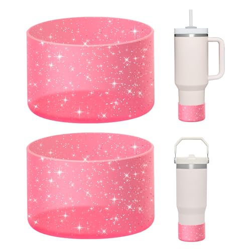 WUQID 2 Pack Bling Silicone Boot Compatible with Stanley Quencher Adventure 40oz & Stanley IceFlow 20oz 30oz, Reduces Dents Protective Water Bottle Bottom Cover Sleeve Compatible with Stanley Tumbler