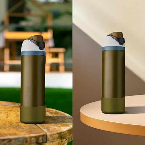 Comheral 2PCS Silicone Water Bottle Boot for Owala 24oz, Anti-Slip Protective Sleeve Bottom Bumper for FreeSip, Twist, and Flip Stainless Steel Bottles, Dishwasher Safe and BPA Free(Brown Green)