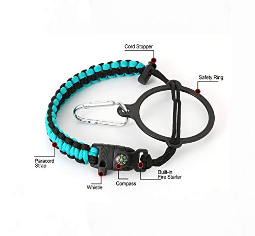 IRON °FLASK Paracord Handle - Fits Wide Mouth Water Bottles - Durable Carrier, Secure Accessories, Survival Strap Cord, Safety Ring, and Carabiner - Seven Core Paracord Bracelet