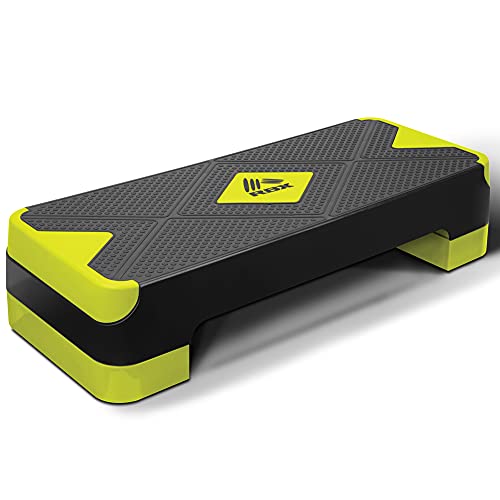 RBX Aerobic Step Platform with Non-Slip Textured Surface -2-Level Adjustable Steppers for Exercise, Compact, Lightweight, Easy-To-Store Exercise Step & Fitness Step Bench