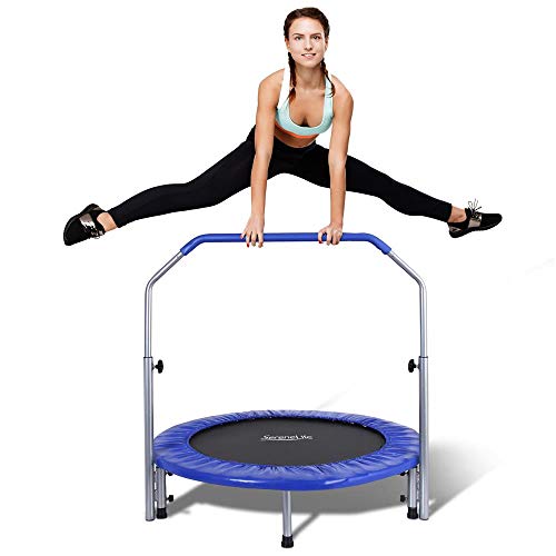 SereneLife 36"/40" Portable & Foldable Trampoline in-Home Mini Rebounder with Adjustable Handrail for Indoor and Outdoor Workout Use, Fitness Body Exercise, Round Jumping Cardio, Safe for Kids/Adults