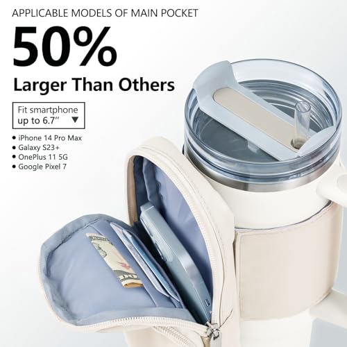 SUITMAT Water Bottle Pouch for Stanley Quencher Cup Tumbler, Large Cup Pouch Bag for Stanley Cup Accessories, with Multiple Pockets (Bag Only)