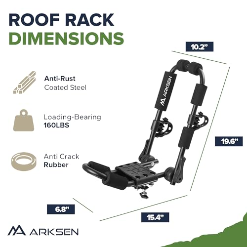 Arksen Universal 2 Pairs Heavy Duty Kayak Roof Rack J-Bar Easy to Carry Canoe Top Folding Adjustable Accessories for Car SUV Truck Crossbar with 4 pcs Top Mount Racks for Trip