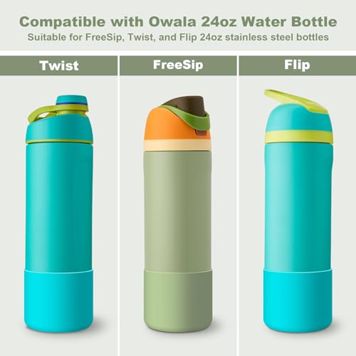Comheral 2PCS Silicone Water Bottle Boot for Owala 24oz, Anti-Slip Protective Sleeve Bottom Bumper for FreeSip, Twist, and Flip Stainless Steel Bottles, Dishwasher Safe and BPA Free(Mint)