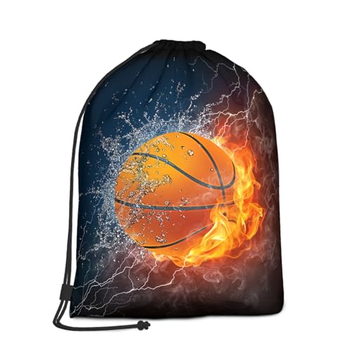 Zautey Basketball Drawstring Bag 3D Cool Basketball in Fire And Water Backpack Bag Sports Drawstring Sackpack String Bag for Men Women