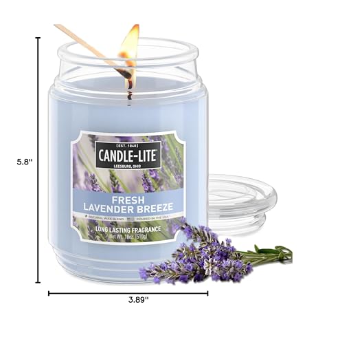 Candle-lite Scented Candles, Fresh Lavender Breeze, 18 oz Jar, Proudly Poured in The USA, Aromatherapy Candle, Single-Wick with 110 Hours of Burn Time, Perfect for Creating a Relaxing Ambiance