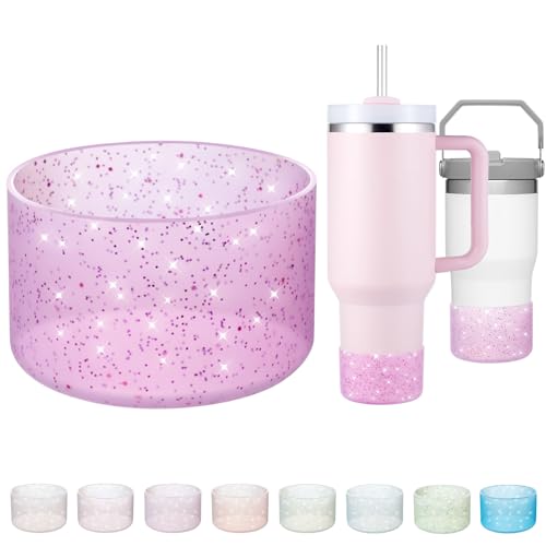 Silicone Boots for Stanley Cup 20-40 OZ, Glitter Boot for Stanley IceFlow 20 30 OZ, Bottom Protector Sleeve for Hydroflask 12-24 OZ Sports Water Bottle Boot Accessories (Ash Glitter Gold)