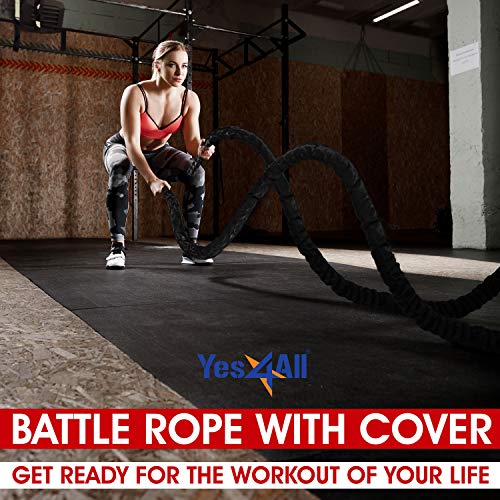 Yes4All Battle Rope with Protective Cover – Steel Anchor & Strap Included - Poly Dacron 2in - 50ft