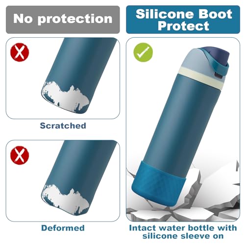 Comheral 2PCS Silicone Water Bottle Boot for Owala 24oz, Anti-Slip Protective Sleeve Bottom Bumper for FreeSip, Twist, and Flip Stainless Steel Bottles, Dishwasher Safe and BPA Free(Dark Blue)