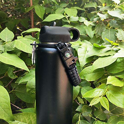 Paracord Handle - Fits Wide Mouth Bottles 12oz to 64oz - Durable Carrier, Paracord Carrier Strap Cord with Safety Ring,Compass and Carabiner - Ideal Water Bottle Handle Strap (Sunrise)