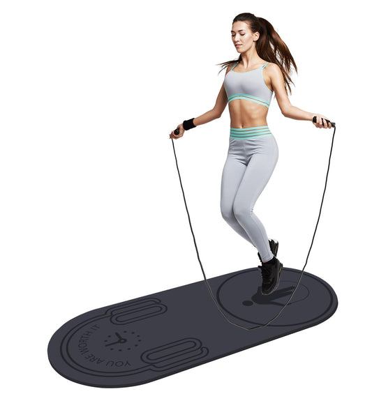 LERYG 8/20/30mm Jump Rope Mat Fitness Exercise Mat Durable, Non-Slip, Workout Mats with Jump Rope & Carrying Bag for Home Gym Flooring in Grey(55"x 24")
